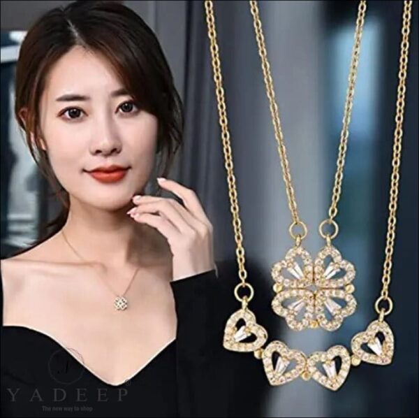 2 In 1 Wearing Heart Necklace 4 Magnetic Rose Gold Pendant Toggle American Diamond Women/girls