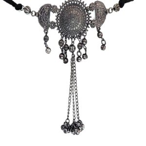 YADEEP JEWELS Afghani Oxidised Silver Chain Pendant Mirror Necklace Set for Girls & Women