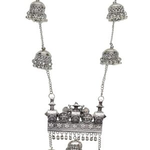 YADEEP JEWELS Afghani Oxidised Silver Chain Pendant Mirror Necklace Set for Girls & Women