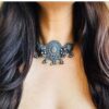 YADEEP JEWELS Afghani Oxidised Silver Chain Pendant Mirror Necklace Set for Girls & Women - Image 3