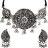 YADEEP JEWELS Afghani Oxidised Silver Chain Pendant Mirror Necklace Set for Girls & Women - Image 6