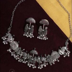oxidized handmade tribal boho choker bridal groom dulhan doli light barrett necklace for women and girls