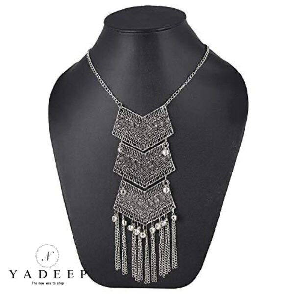 Yadeep India 3Pendal 3 Chain Girlish Stylish Afgani Design Silver Oxidize Necklace For Women & Girls