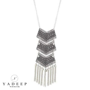 Yadeep India 3Pendal 3 Chain Girlish Stylish Afgani Design Silver Oxidize Necklace for Women & Girls