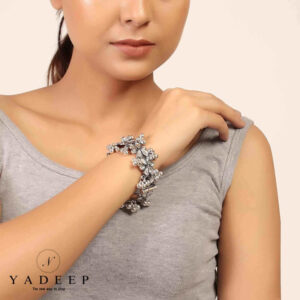 Yadeep India Accessories Women Silver Tone White Mirror Bangle Kada with Ghungroo