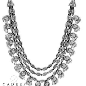 Yadeep India Afghani German Oxidised Silver Jewellery Antique 3 Layer Necklace Set for Women & Girls