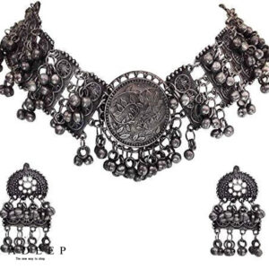 Yadeep India Afghani Oxidised Antique Jewellery Looklike Choker Necklace Set for Women & Girls