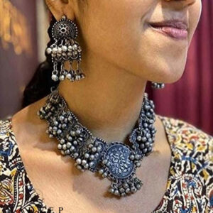 Yadeep India Afghani Oxidised Antique Jewellery Looklike Choker Necklace Set for Women & Girls