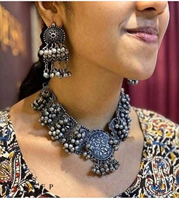 Yadeep India Afghani Oxidised Antique Jewellery Looklike Choker Necklace Set For Women & Girls