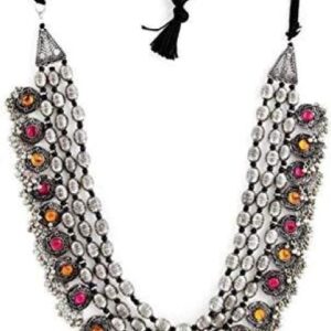Yadeep India Afghani Oxidised German Silver Jewellery Antique 3 Layer Multi Necklace Set for Women & Girls