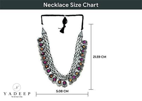 Yadeep India Afghani Oxidised German Silver Jewellery Antique 3 Layer Multi Necklace Set For Women &