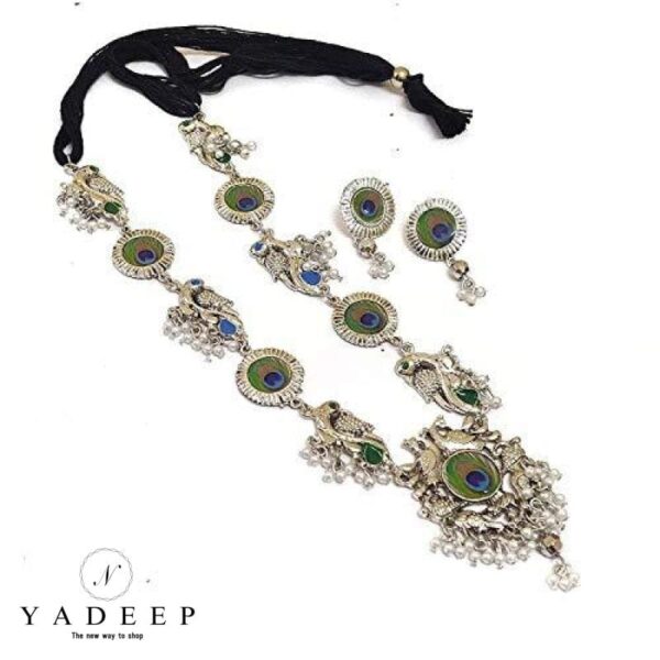Yadeep India Afghani Oxidised German Silver Jewellery Stylish Antique Designer Artificial Peacock