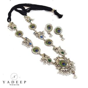 Yadeep India Afghani Oxidised German Silver Jewellery Stylish Antique Designer Artificial Peacock Necklace Set for Women & Girls