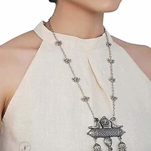 Yadeep India  Afghani Oxidised German Silver Jewellery Stylish Antique Designer Chain Pendant Necklace Set for Women & Girls