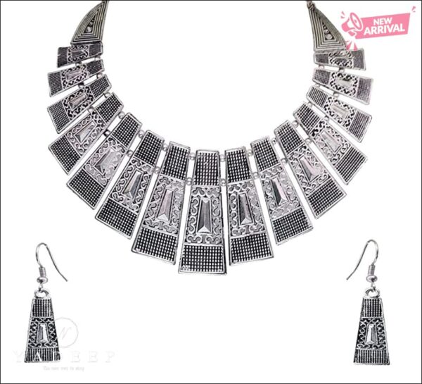 Yadeep India Afghani Oxidised Silver Jewellery Stylish Antique Choker Necklace Set For Women & Girls