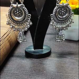 Yadeep India Afghani Oxidised Silver Jewellery Stylish Antique Long Necklace Set for Women & Girls