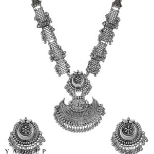 Yadeep India  Afghani Oxidised Silver Jewellery Stylish Antique Long Necklace Set for Women & Girls