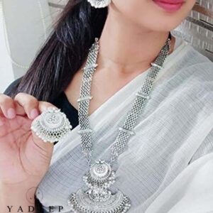 Yadeep India Afghani Style Oxidised Silver Ghungru Jewellery Chain Pendant Necklace Set for Women & Girls
