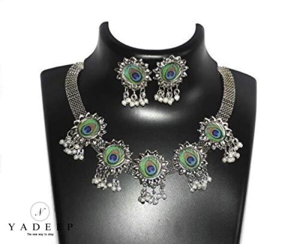 Yadeep India Arte Choker Necklace Earrings Set (Jewellery Set) For Women And Girls (Oxidized