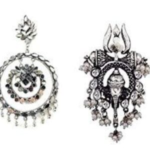 Yadeep India Beautiful Celebrity Inspired lord ganesha earrings with traditional mirror Oxidized Silver Alloy Stud Earrings .