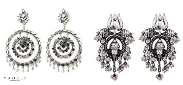 Yadeep India Beautiful Celebrity Inspired Lord Ganesha Earrings With Traditional Mirror Oxidized