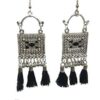 Yadeep India Casual Silver Plated Squar Shap & Black Tassel Hook Earrings For Girls And Women