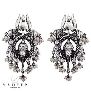Yadeep India  Celebrity Inspired Collection Oxidized Silver Alloy Stud Earrings for Women, Silver