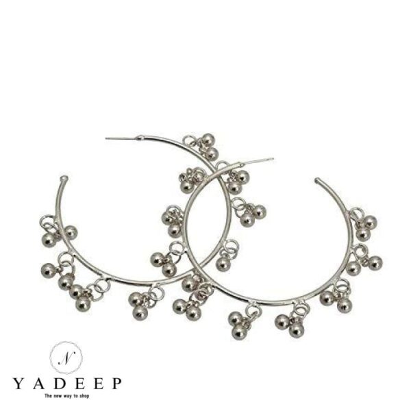 Yadeep India Contemporary Metal German Silver And Crystal Hoop Earrings For Women Jewellery