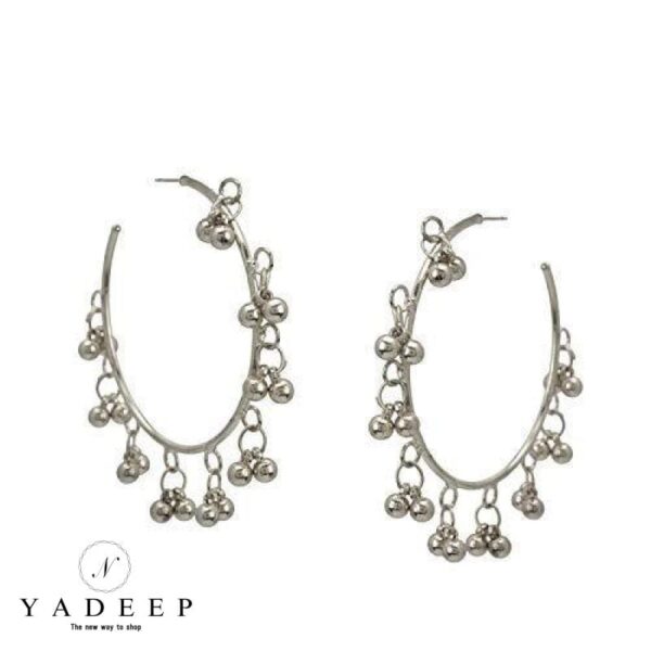 Yadeep India Contemporary Metal German Silver And Crystal Hoop Earrings For Women Jewellery