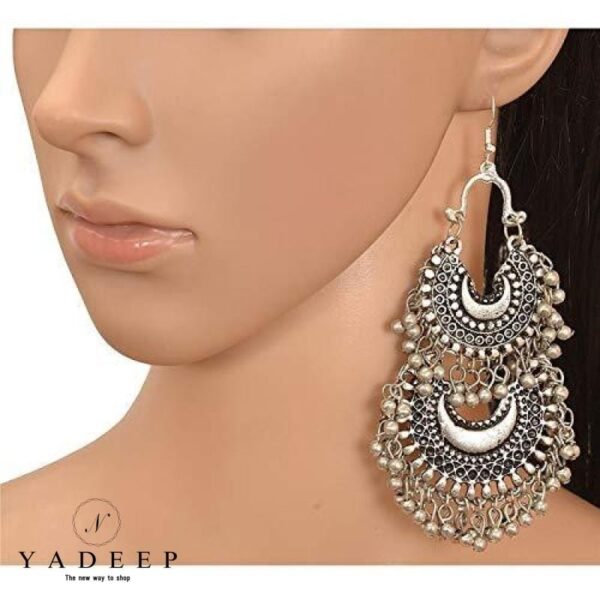 Yadeep India Contemporary Metal Oxidised Silver Dangle Earrings For Women & Girls Jewellery