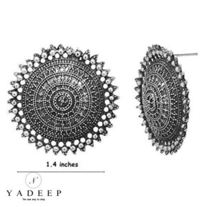 Yadeep India Contemporary Oxidized Silver Base Metal Stud Earrings for Women & Girls, White