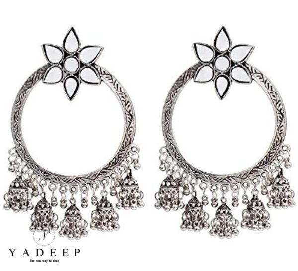 Yadeep India Fashion Oxidised Silver Afghni Big Chanbali Jhumka Earrings For Women And Girls