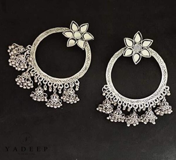 Yadeep India Fashion Oxidised Silver Afghni Big Chanbali Jhumka Earrings For Women And Girls