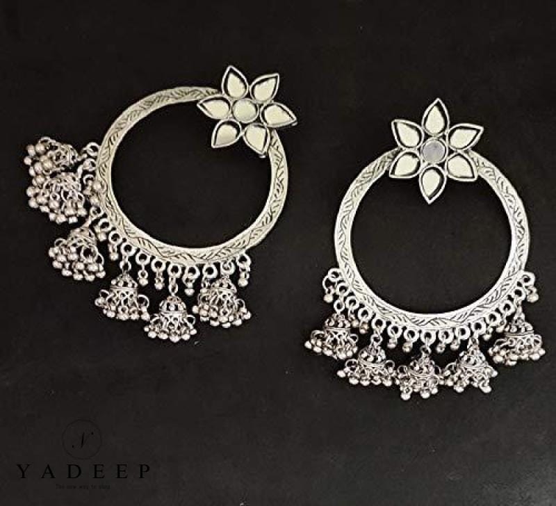 Zawraq Handcrafted Big Temple Oxidised Pure Silver Earrings – WeaverStory