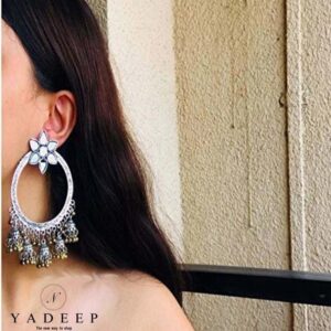 Yadeep India Fashion Oxidised Silver Afghni Big Chanbali jhumka Earrings for women and girls