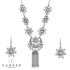 Yadeep India  German Oxidised Silver Jewellery Stylish Antique Afghani Mirror Necklace for Women & Girls