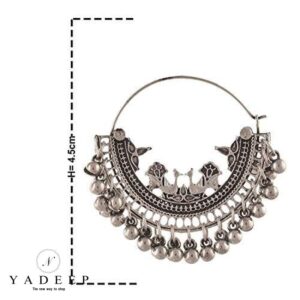 Yadeep India German Silver Oxidised Stylish Chandbali Designer Afghani Hoop Earrings for women and girls