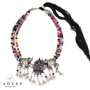 Yadeep India Handcrafted Oxidised Silver Afghani Jewellery Elephant Choker Necklace for Women & Girls