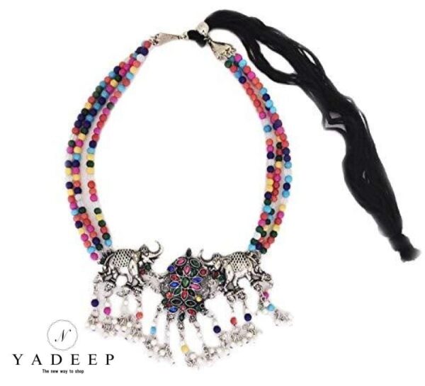 Yadeep India Handcrafted Oxidised Silver Afghani Jewellery Elephant Choker Necklace For Women &