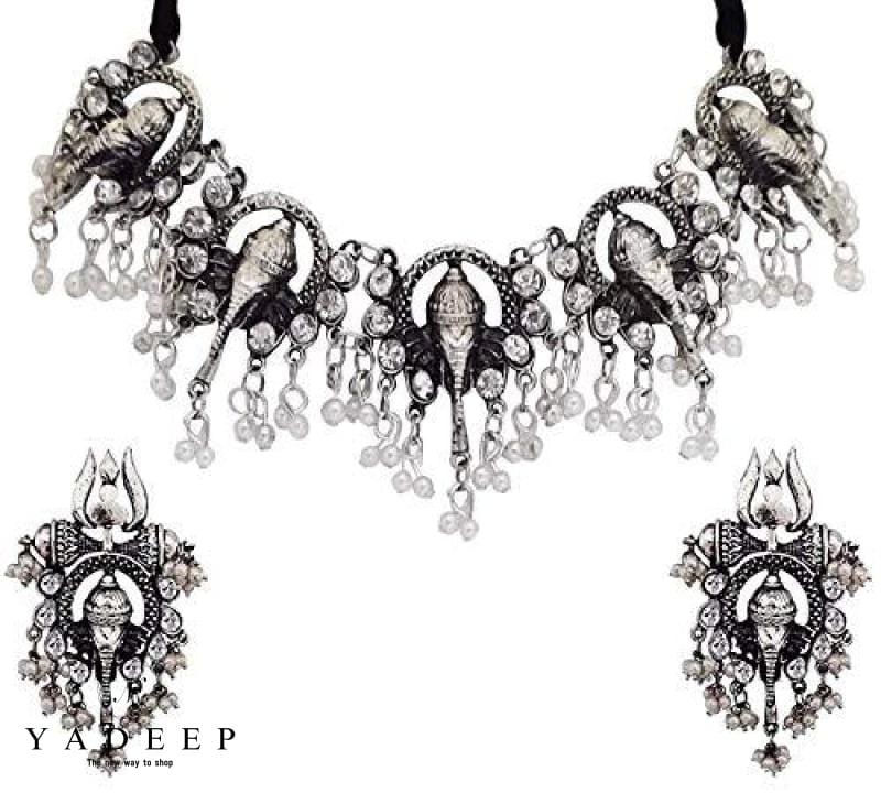 Yadeep India Women's Oxidised Silver Plated Handcrafted Long Mirror Necklace,  Silver – yadeepjewels
