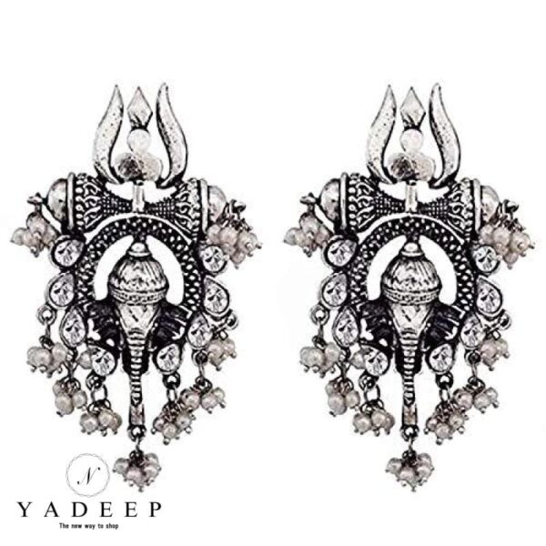 Yadeep India Jewellery Oxidised Silver Ganesh Choker Necklace Set For Women & Girls