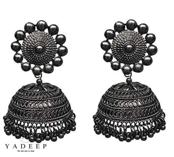 Yadeep India Jewellery Oxidised Silver Latest Desigen Black Choker Necklace With Jhumka Set For