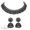 Yadeep India Jewellery Oxidised Silver Latest Desigen Black Choker Necklace With Jhumka Set For