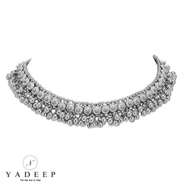 Yadeep India Jewellery Oxidised Silver Latest Desigen Choker Necklace With Earring Set For Women &