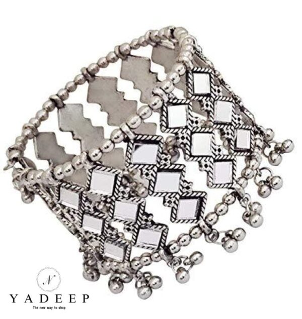 Yadeep India Jewellery Silver Oxidised Mirror Cuff Bangle Bracelet For Women And Girls