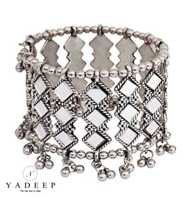 Yadeep India Jewellery Silver Oxidised Mirror Cuff Bangle Bracelet For Women And Girls