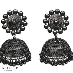 Yadeep India Metal Oxidised Silver Jhumka Earrings for Women & Girls