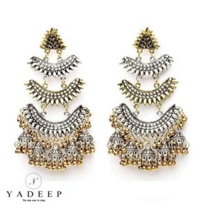 Yadeep India Naira Designer Traditional Oxidized German Silver Two Tone Plated Handicraft Danglers Earring For Women And Girls