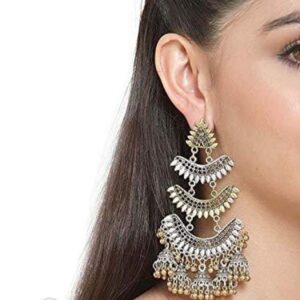 Yadeep India Naira Designer Traditional Oxidized German Silver Two Tone Plated Handicraft Danglers Earring For Women And Girls