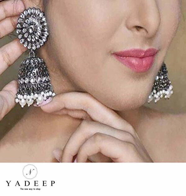 Yadeep India Naira Inspired Traditional Studded Big Jhumka Jhumki Earrings For Women & Girls